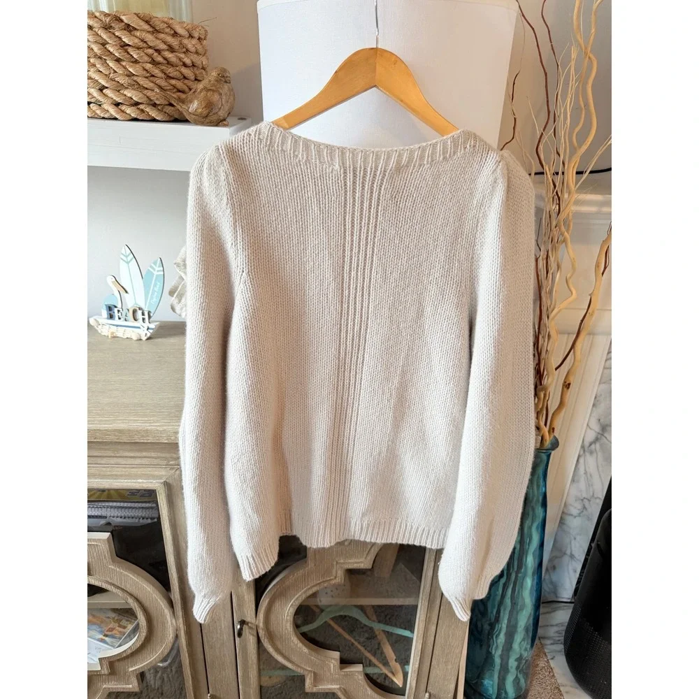 Brochu Walker Cashmere Balloon Sleeve Sweater Womens Beige Medium LUX2536